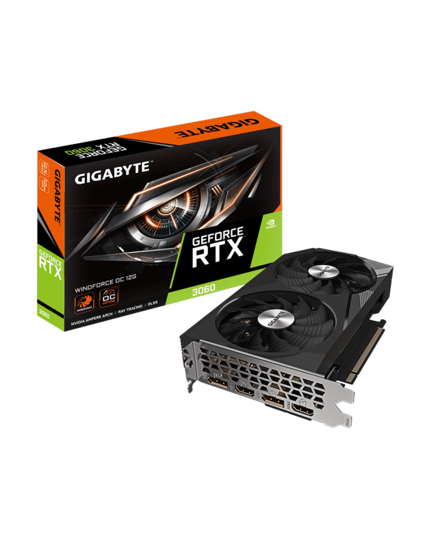 Gigabyte NVIDIA GeForce RTX 3060 WINDFORCE OC 12G (rev. 2.0) Graphics Card, 12GB GDDR6, 3584 CUDA Cores, 1792 MHz Core Clock, Dual Fan, 2x DisplayPorts / 2x HDMI Ports