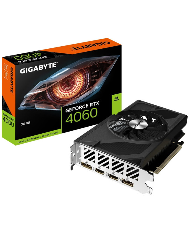 Gigabyte NVIDIA GeForce RTX 4060 D6 8G Graphics Card, 8GB GDDR6, 3072 CUDA Cores, 2460 MHz Core Clock, Single Fan, 2x DisplayPorts / 2x HDMI Ports