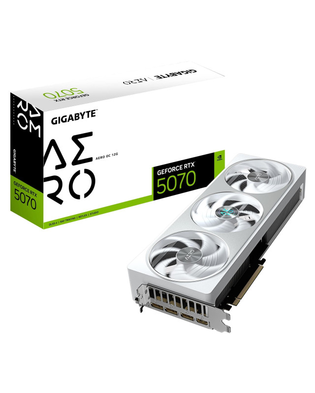 Gigabyte NVIDIA GeForce RTX 5070 AERO OC 12G Graphics Card, 12GB GDDR7, 6144 CUDA Cores, 2625 MHz Core Clock, Triple Fan, White, RGB, 3x DisplayPorts / 1x HDMI Port