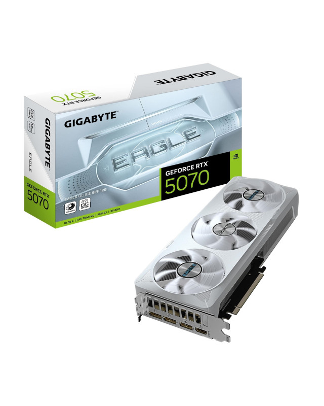 Gigabyte NVIDIA GeForce RTX 5070 EAGLE OC ICE SFF 12G Graphics Card, 12GB GDDR7, 6144 CUDA Cores, 2587 MHz Core Clock, Triple Fan, White, 3x DisplayPorts / 1x HDMI Port