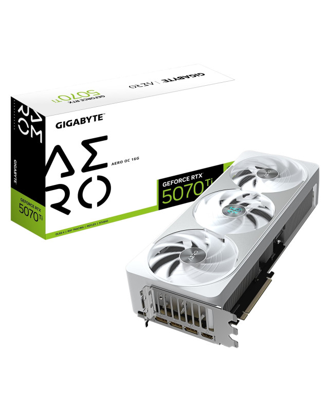 Gigabyte NVIDIA GeForce RTX 5070 Ti AERO OC 16G Graphics Card, 16GB GDDR7, 8960 CUDA Cores, 2588 MHz Core Clock, Triple Fan, White, RGB, 3x DisplayPorts / 1x HDMI Port