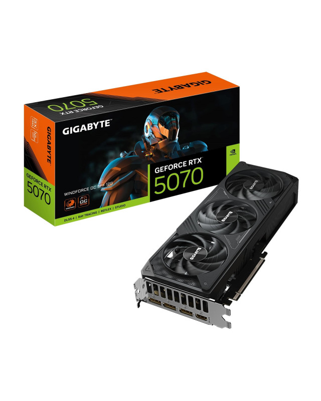 Gigabyte NVIDIA GeForce RTX 5070 WINDFORCE OC SFF 12G Graphics Card, 12GB GDDR7, 6144 CUDA Cores, 2542 MHz Core Clock, Triple Fan, 2x DisplayPorts / 2x HDMI Ports
