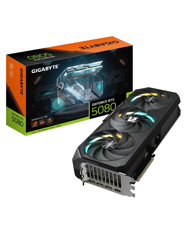 Gigabyte NVIDIA GeForce RTX 5080 GAMING OC 16G Graphics Card, 16GB GDDR7, 10752 CUDA Cores, 2730 MHz Core Clock, Triple Fan, RGB, 3x DisplayPorts / 1x HDMI Port