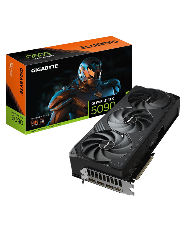 Gigabyte NVIDIA GeForce RTX 5090 WINDFORCE OC 32G Graphics Card, 32GB GDDR7, 21760 CUDA Cores, 2467 MHz Core Clock, Triple Fan, 3x DisplayPorts / 1x HDMI Port