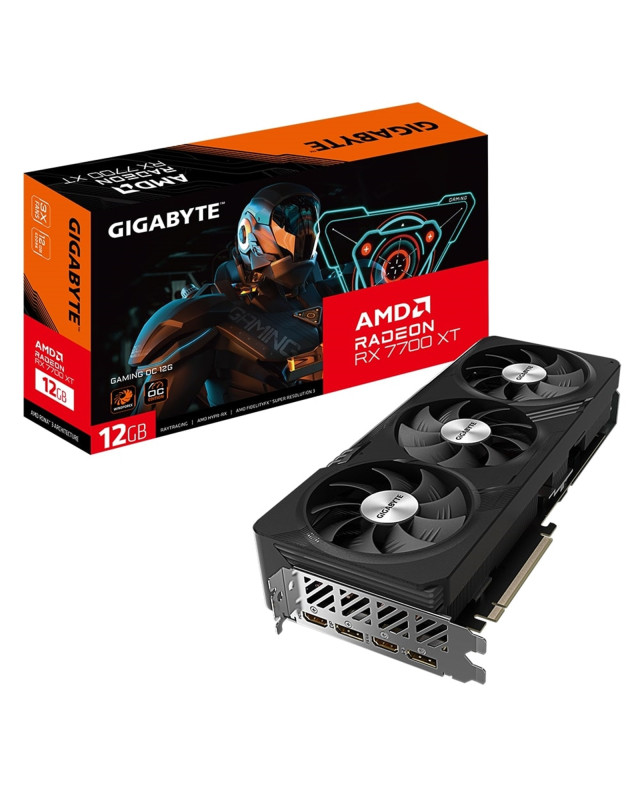 Gigabyte AMD Radeon RX 7700 XT GAMING OC Graphics Card, 12GB GDDR6, 3456 Streams, 2599 MHz Boost Clock, Triple Fan, RGB, 2x DisplayPorts / 2x HDMI Ports