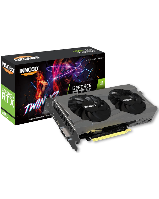 Inno3D NVIDIA GeForce RTX 3050 6GB TWIN X2 Graphics Card, 6GB GDDR6, 2304 CUDA Cores, 1470 MHz Boost Clock, Dual Fan, 1x DVI-D / 1x DisplayPort / 1x HDMI Port