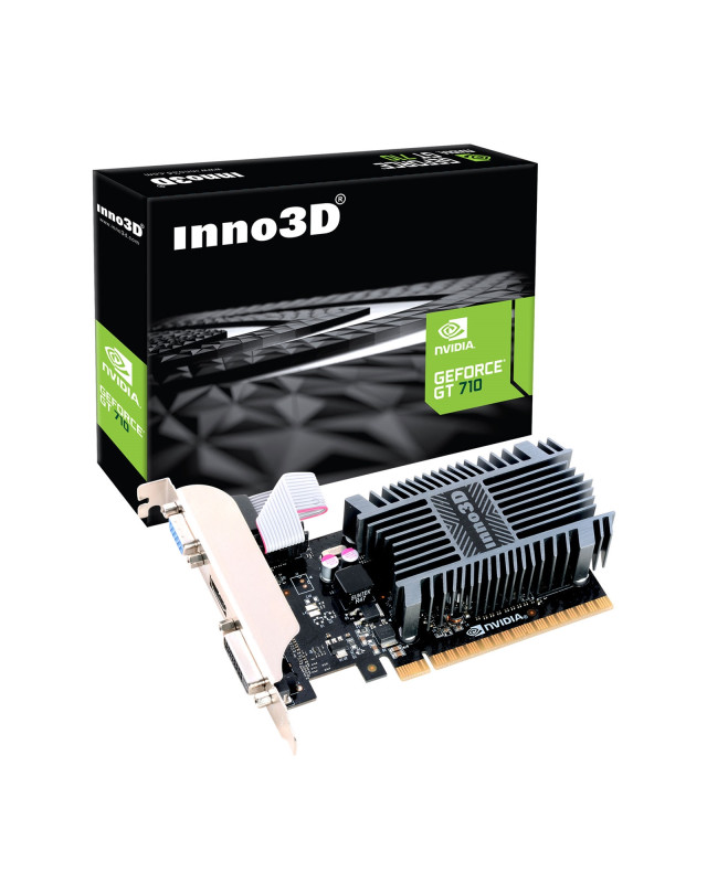 Inno3D NVIDIA GeForce GT 710 2GB SDDR3 LP Graphics Card, 2GB SDDR3, 192 CUDA Cores, 594 MHz Base Clock, Passive Cooling, 1x DVI-D / 1x HDMI Port / 1x VGA