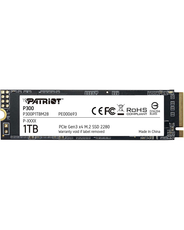 Patriot P300 (P300P1TBM28) 1TB NVMe SSD, M.2 Interface, PCIe Gen3, 2280, Read 2100MB/s, Write 1650MB/s, 3 Year Warranty