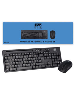 Evo Labs WM-757UK Wireless Keyboard and Mouse Combo Set, With Integrated Tablet/ Mobile/ Smartphone Stand, 2.4GHz Full Size Qwerty UK Layout Keyboard with Wireless Mouse, Ideal for Home/Office, Black