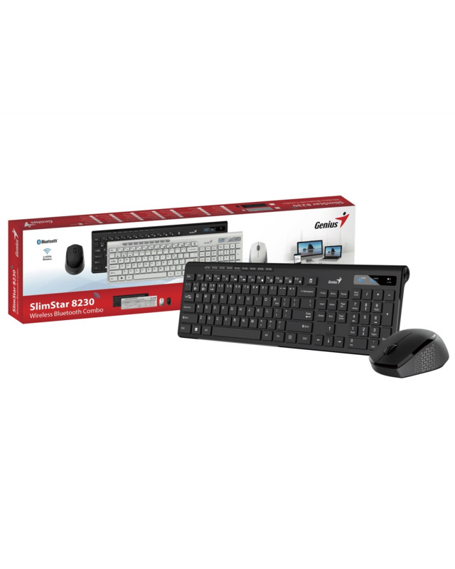 Genius SlimStar 8230 Bluetooth 5.3 and 2.4GHz Wireless Keyboard and Mouse Set, 12 Multimedia Function Keys, Full Size UK Layout, Optical Sensor Mouse, 1200dpi, Connect up to 3 devices simultaneously