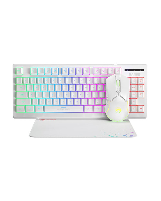 Marvo Scorpion CM310 Loot 30 3 in 1 RGB Gaming UK Layout TKL Keyboard, Mouse and Mat Bundle (White)