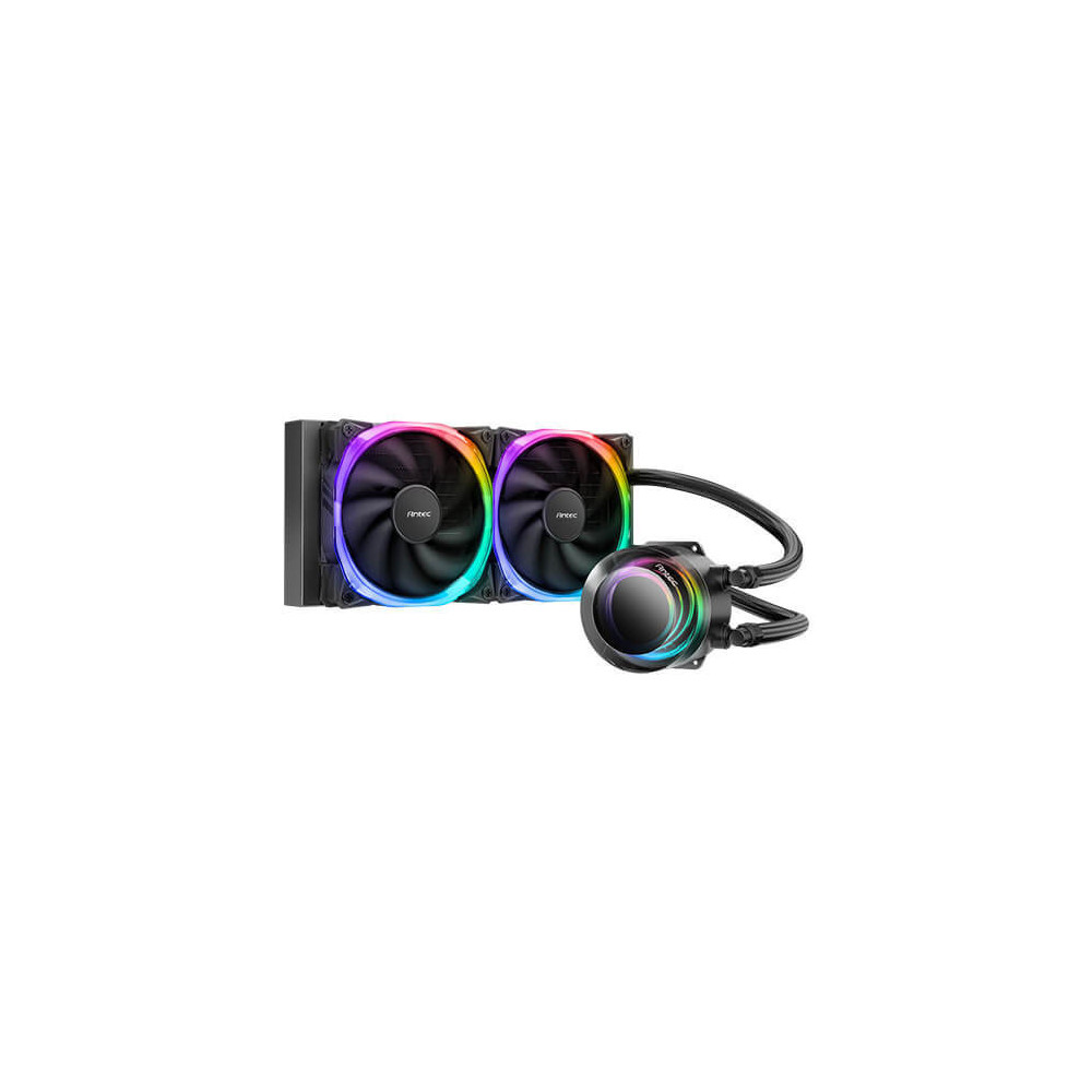 Antec Vortex 240 Liquid CPU Cooler, 240mm Radiator, ARGB PWM Fans, Suspended Spiral ARGB Pump Head, ARGB Controller, 240W TDP