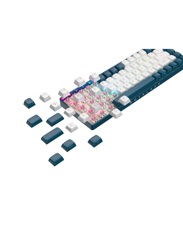 Royalaxe R68 Hot Swappable Mechanical Keyboard, 60% TKL Design, 67 Keys, 2.4GHz, Bluetooth 5.0 or Wired Connection, TTC Golden-Pink Switches, RGB, Windows and Mac Compatible, UK Layout