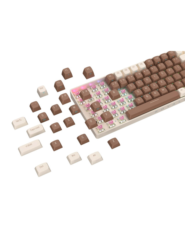 Royalaxe R108 Hot Swappable Mechanical Keyboard, Full Size, 110 Keys, 2.4GHz, Bluetooth 5.0 or Wired Connection, TTC Golden-Pink Switches, RGB, Windows and Mac Compatible