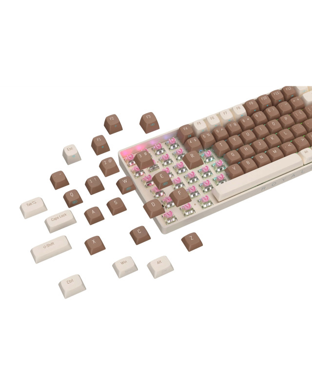 Royalaxe R87 Hot Swappable Mechanical Keyboard, 80% TKL Design, 89 Keys, 2.4GHz, Bluetooth 5.0 or Wired Connection, TTC Golden-Pink Switches, RGB, Windows and Mac Compatible, UK Layout