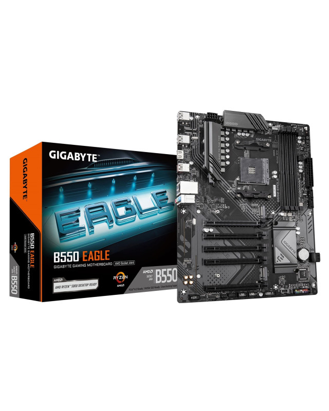 Gigabyte B550 EAGLE AMD AM4 Socket Motherboard, ATX, 4x DDR4 Slots, 2x M.2 Sockets, 2x USB-C Port, GbE LAN, 1x HDMI Port