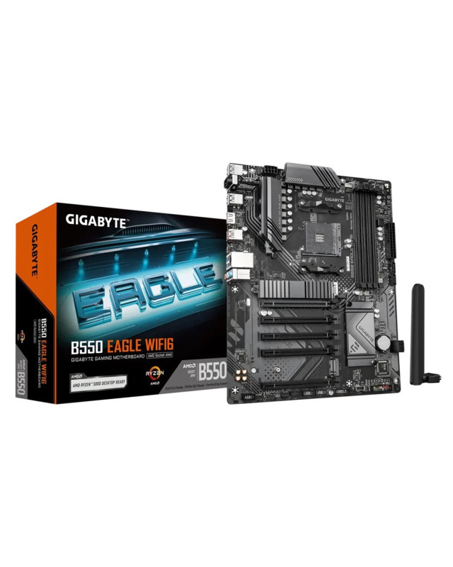 Gigabyte B550 EAGLE WIFI6 AMD AM4 Socket Motherboard, ATX, 4x DDR4 Slots, 2x M.2 Sockets, 2x USB-C Port, GbE LAN, Wi-Fi 6, 1x HDMI Port