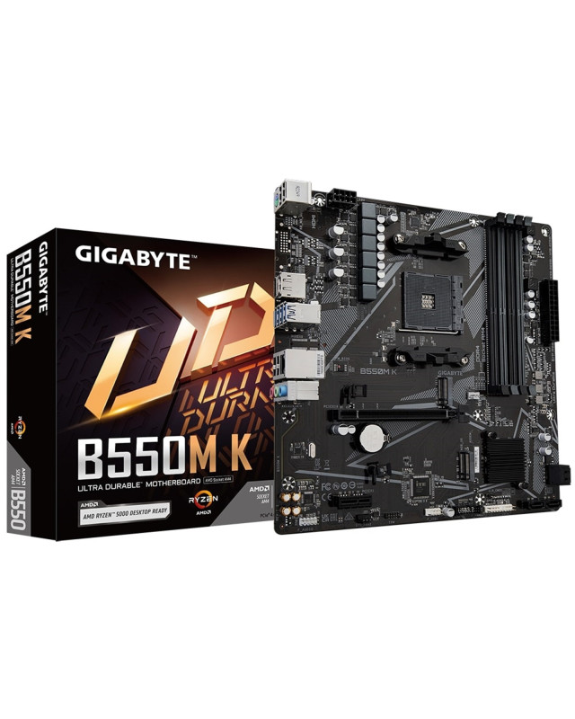 Gigabyte B550M K Ultra Durable AMD AM4 Socket Motherboard, Micro-ATX, 4x DDR4 Slots, 2x M.2 Sockets, GbE LAN, 1x DisplayPort / 1x HDMI Port