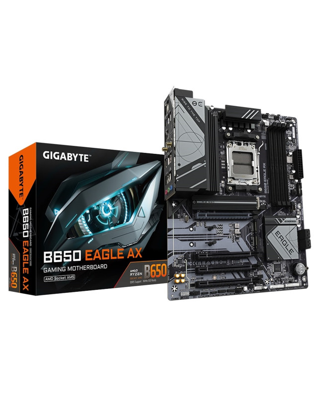 Gigabyte B650 EAGLE AX AMD AM5 Socket Motherboard, ATX, 4x DDR5 Slots, 3x M.2 Sockets, 1x USB-C Port, Fitted I/O Shield, GbE LAN, Wi-Fi 6E, 1x DisplayPort / 1x HDMI Port