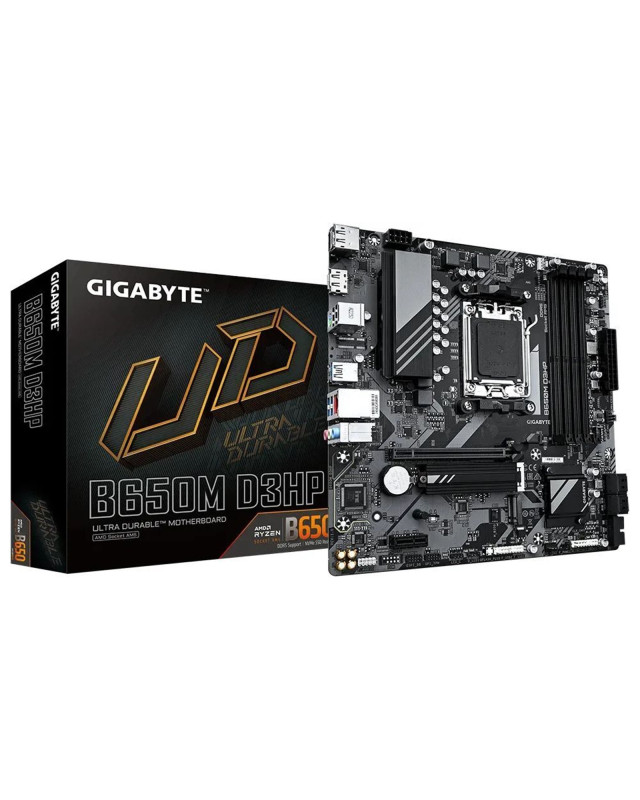 Gigabyte B650M D3HP Ultra Durable AMD AM5 Socket Motherboard, Micro-ATX, 4x DDR5 Slots, 2x M.2 Sockets, 2x USB-C Port, 2.5GbE LAN, 2x DisplayPorts / 1x HDMI Port