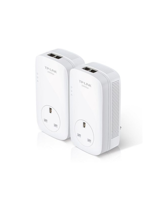 TP-LINK (TL-PA9020P KIT) AV2000 GB Powerline Adapter Kit, AC Pass Through, 2 Ports