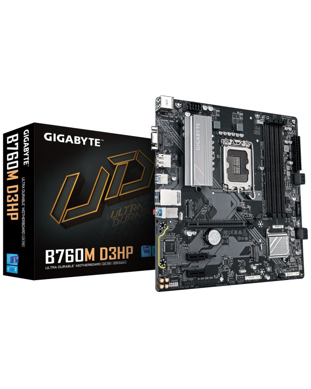 Gigabyte B760M D3HP Intel 1700 Socket Motherboard, Micro-ATX, 4x DDR5 Slots, 2x M.2 Sockets, 1x USB-C Port, GbE LAN, 1x D-Sub / 1x DisplayPort / 1x HDMI Port