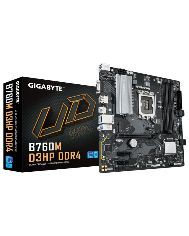 Gigabyte B760M D3HP DDR4 Intel 1700 Socket Motherboard, Micro-ATX, 4x DDR4 Slots, 2x M.2 Sockets, 1x USB-C Port, GbE LAN, 1x D-Sub / 1x DisplayPort / 1x HDMI Port