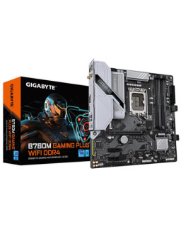 Gigabyte B760M GAMING PLUS WIFI DDR4 Intel 1700 Socket Motherboard, Micro-ATX, 4x DDR4 Slots, 2x M.2 Sockets, 1x USB-C Port, Fitted I/O Shield, GbE LAN, Wi-Fi 6, 1x DisplayPort / 1x HDMI Port