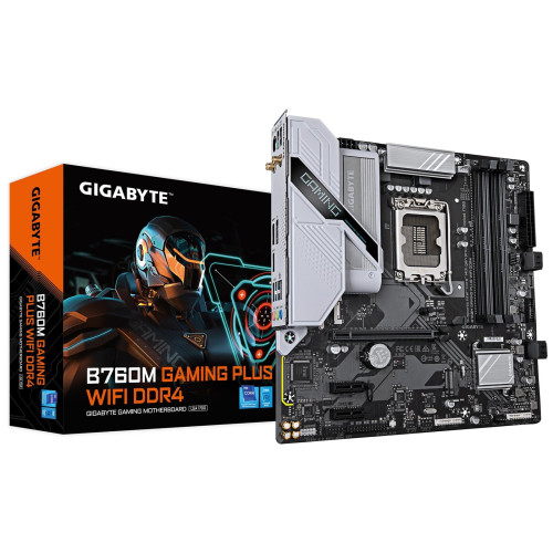 Gigabyte B760M GAMING PLUS WIFI DDR4 Intel 1700 Socket Motherboard, Micro-ATX, 4x DDR4 Slots, 2x M.2 Sockets, 1x USB-C Port, Fit
