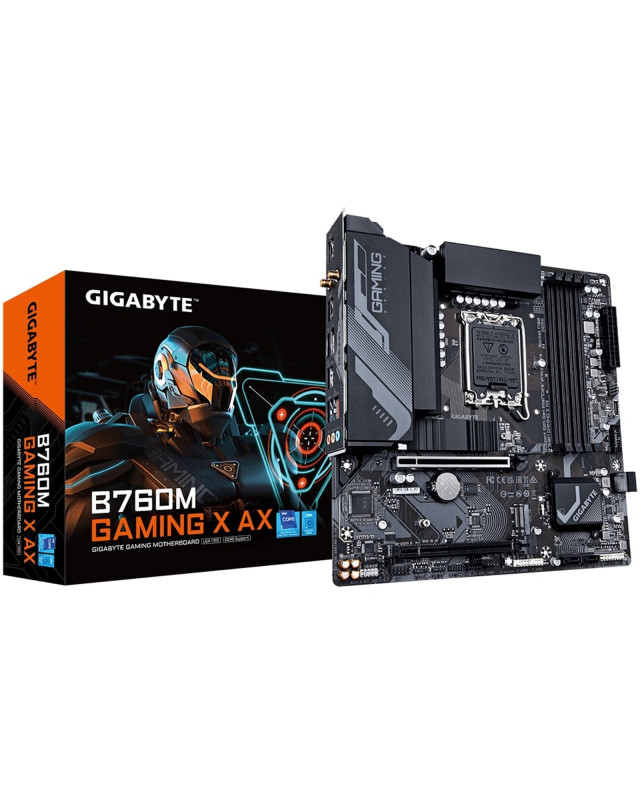 Gigabyte B760M GAMING X AX Intel 1700 Socket Motherboard, Micro-ATX, 4x DDR5 Slots, 2x M.2 Sockets, 1x USB-C Port, Fitted I/O Shield, 2.5GbE LAN, Wi-Fi 6E, 1x DisplayPort / 1x HDMI Port