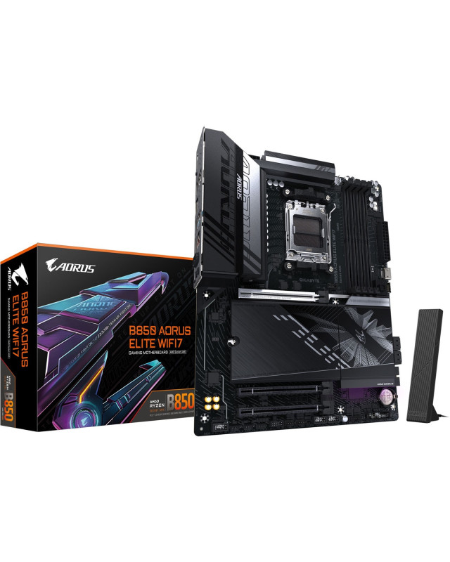 Gigabyte B850 AORUS ELITE WIFI7 AMD AM5 Socket Motherboard, ATX, 4x DDR5 Slots, 3x M.2 Sockets, 2x USB-C Port, Fitted I/O Shield, 2.5GbE LAN, Wi-Fi 7, 1x DisplayPort / 1x HDMI Port