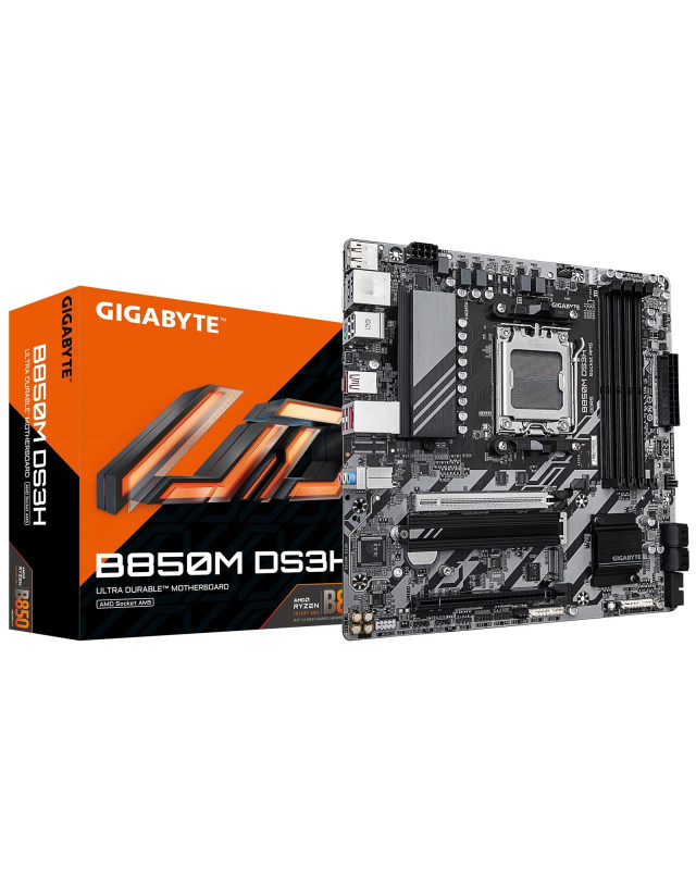 Gigabyte B850M DS3H AMD AM5 Socket Motherboard, Micro-ATX, 4x DDR5 Slots, 2x M.2 Sockets, 2x USB-C Port, 2.5GbE LAN, 2x DisplayPorts / 1x HDMI Port