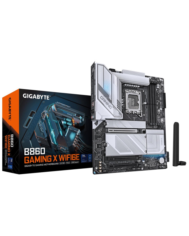 Gigabyte B860 GAMING X WIFI6E Intel 1851 Socket Motherboard, ATX, 4x DDR5 Slots, 3x M.2 Sockets, 2x USB-C Port, Fitted I/O Shield, 2.5GbE LAN, Wi-Fi 6E, 1x DisplayPort / 1x HDMI / 1x USB-C (USB4)
