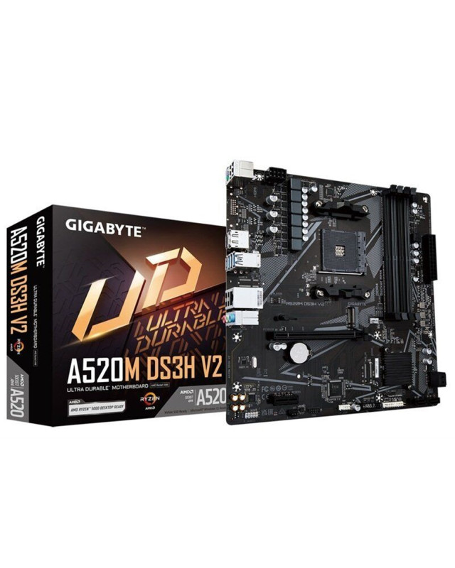 Gigabyte A520M DS3H V2 Ultra Durable AMD AM4 Socket Motherboard, Micro-ATX, 4x DDR4 Slots, 1x M.2 Socket, GbE LAN, 1x DisplayPort / 1x HDMI Port