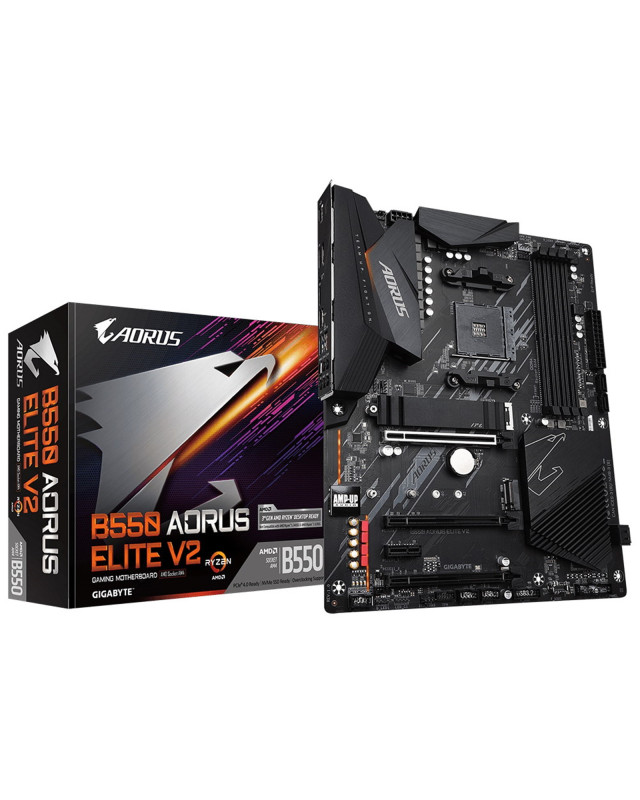 Gigabyte B550 AORUS ELITE V2 AMD AM4 Socket Motherboard, ATX, 4x DDR4 Slots, 2x M.2 Sockets, 1x USB-C Port, Fitted I/O Shield, 2.5GbE LAN, 1x DisplayPort / 1x HDMI Port