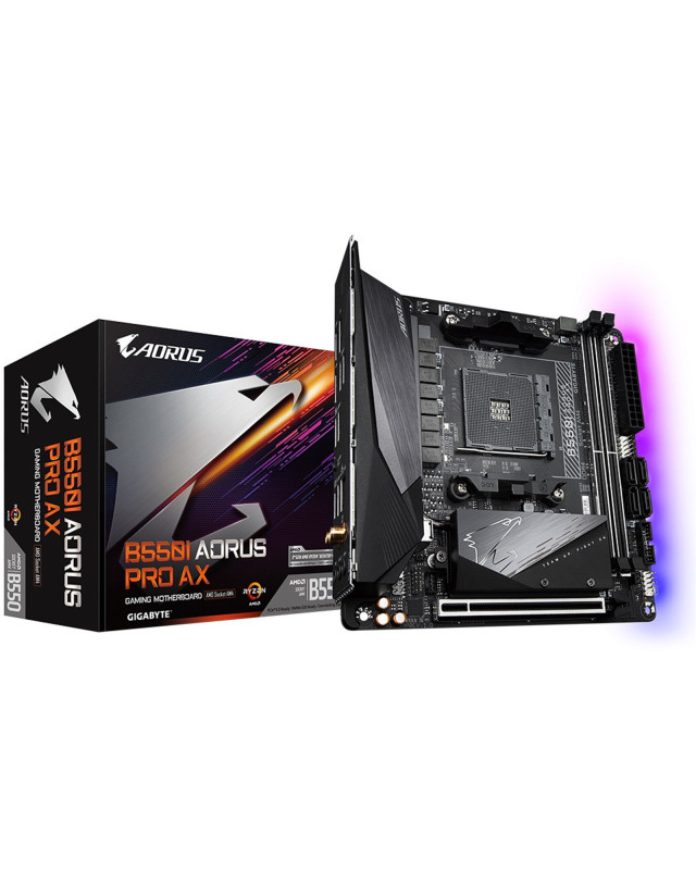 Gigabyte B550I AORUS PRO AX AMD AM4 Socket Motherboard, Mini-ITX, 2x DDR4 Slots, 2x M.2 Sockets, 1x USB-C Port, Fitted I/O Shield, 2.5GbE LAN, Wi-Fi 6, 1x DisplayPorts / 2x HDMI Port