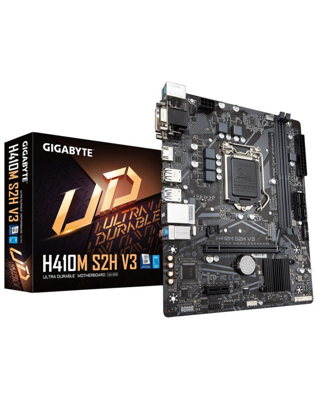 Gigabyte H410M S2H V2 Motherboard, Intel Socket 1200, 10th Gen, Micro ATX, Intel Ultra Durable with GIGABYTE Gaming GbE LAN, PCIe Gen3 x4 M.2, HDMI / DVI-D/ D-Sub Ports for Multiple Display, Anti-Sulfur Resistor, Smart Fan 5