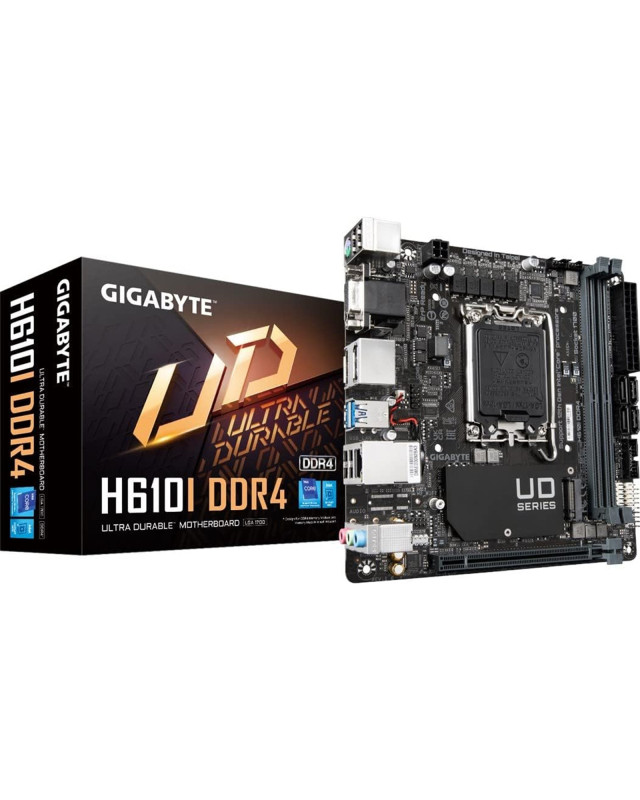 Gigabyte H610I DDR4 Ultra Durable Intel 1700 Socket Motherboard, Mini-ITX, 2x DDR4 Slots, 1x M.2 Socket, GbE LAN, 1x D-Sub / 2x DisplayPorts / 1x HDMI Port