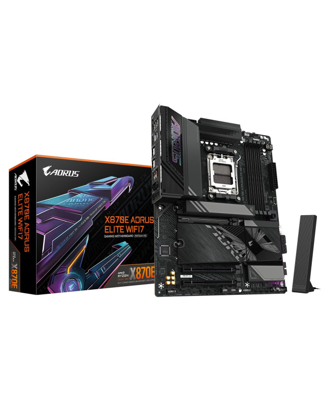Gigabyte X870E AORUS ELITE WIFI7 AMD AM5 Socket Motherboard, ATX, 4x DDR5 Slots, 4x M.2 Sockets, 3x USB-C Port, Fitted I/O Shield, 2.5GbE LAN, Wi-Fi 7, 1x HDMI Port / 2x USB-C (USB4)