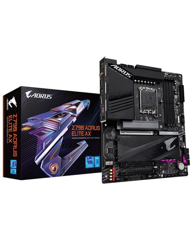 Gigabyte Z790 AORUS ELITE AX Intel 1700 Socket Motherboard, ATX, 4x DDR5 Slots, 4x M.2 Sockets, 2x USB-C Port, Fitted I/O Shield, 2.5GbE LAN, Wi-Fi 6E, 1x DisplayPort / 1x HDMI Port