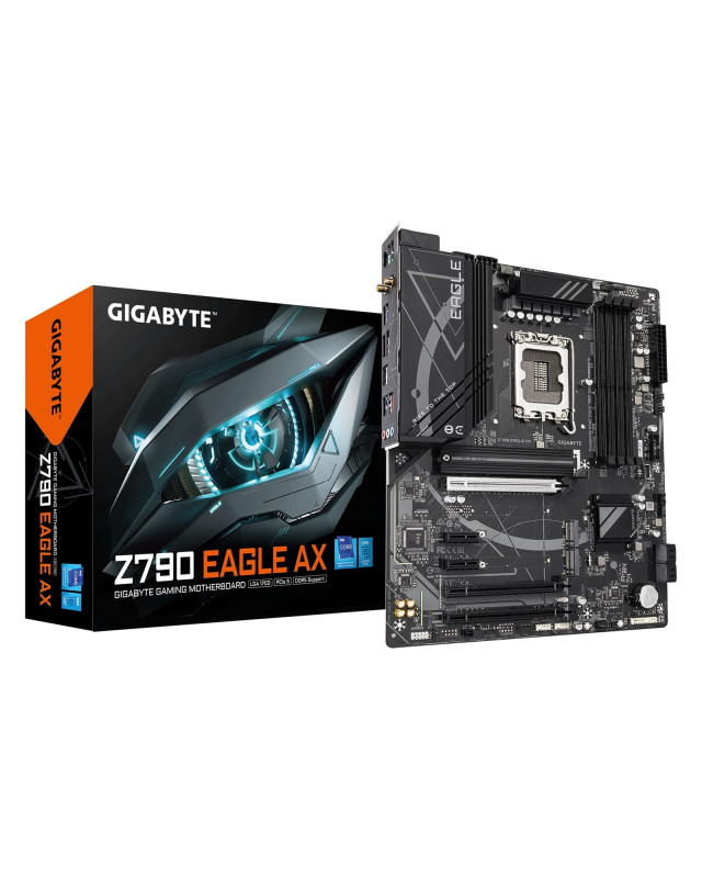 Gigabyte Z790 EAGLE AX Intel 1700 Socket Motherboard, ATX, 4x DDR5 Slots, 3x M.2 Sockets, 2x USB-C Port, Fitted I/O Shield, 2.5GbE LAN, Wi-Fi 6E, 1x DisplayPort / 1x HDMI Port