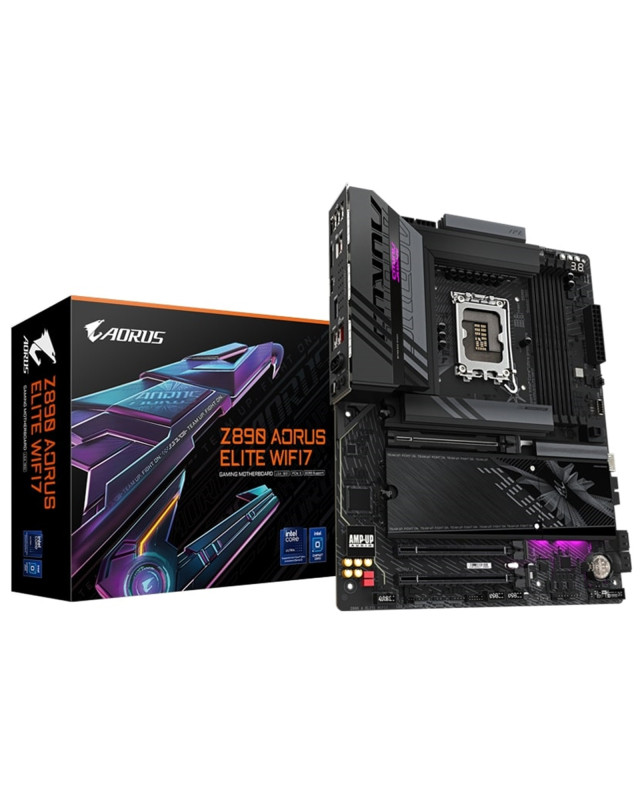 Gigabyte Z890 AORUS ELITE WIFI7 Intel 1851 Socket Motherboard, ATX, 4x DDR5 Slots, 4x M.2 Sockets, 2x USB-C Port, Fitted I/O Shield, 2.5GbE LAN, Wi-Fi 7, 1x DisplayPort / 1x HDMI / 1x USB-C (USB4)