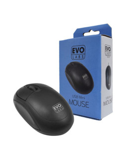 Evo Labs MO-001 Wired USB Mini Plug and Play Mouse, 800 DPI Optical Tracking, 3 Button with Scroll Wheel,  Ambidextrous Design for PC / Mac / Laptop, Matte Black