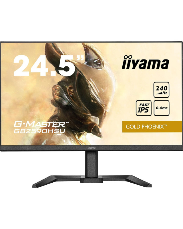iiyama G-Master Gold Phoenix Gaming Monitor GB2590HSU-B5 24.5 Inch, Black, Ultra Slim Bezel, Full HD, 240Hz, 0.4ms, FreeSync, HDMI, Display Port, USB Hub, Int PSU, Height Adjustable, Pivot, VESA