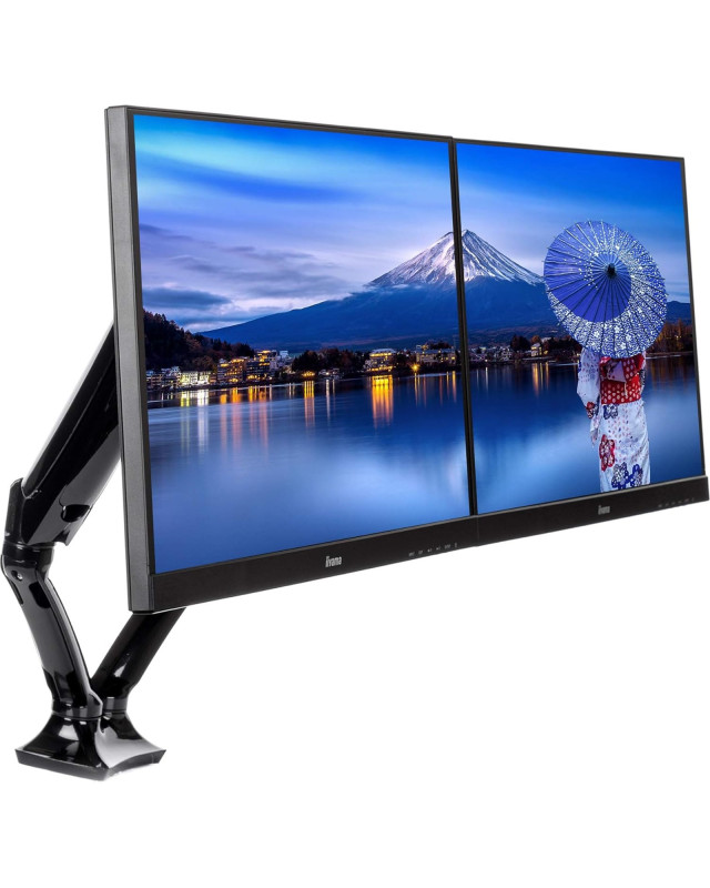 iiyama DS3002C-B1 Dual Gas Spring Monitor Arm, Desk Mount, Fits 2 x 27 Inch Flat Screens, Tilt, Swivel, Height, Rotation