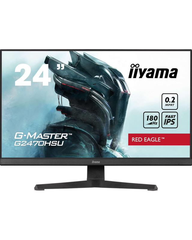 iiyama G-Master Red Eagle 24 Inch Gaming Monitor G2470HSU-B6, Full HD, 180Hz, 0.2ms, FreeSync, HDMI, Display Port, USB Hub, Speakers, Height Adjustable, Pivot, VESA