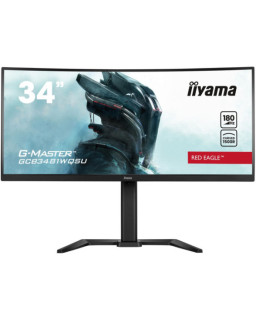 iiyama G-MASTER Red Eagle GCB3481WQSU-B1 34 inch Ultra-Wide Curved Monitor, 3440 x 1440, 0.3ms, HDMI, DisplayPort, USB Hub, Freesync, 180Hz, Speakers, Black, Internal PSU, Height Adjustable, VESA