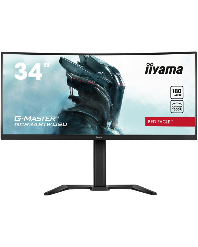 iiyama G-MASTER Red Eagle GCB3481WQSU-B1 34 inch Ultra-Wide Curved Monitor, 3440 x 1440, 0.3ms, HDMI, DisplayPort, USB Hub, Freesync, 180Hz, Speakers, Black, Internal PSU, Height Adjustable, VESA