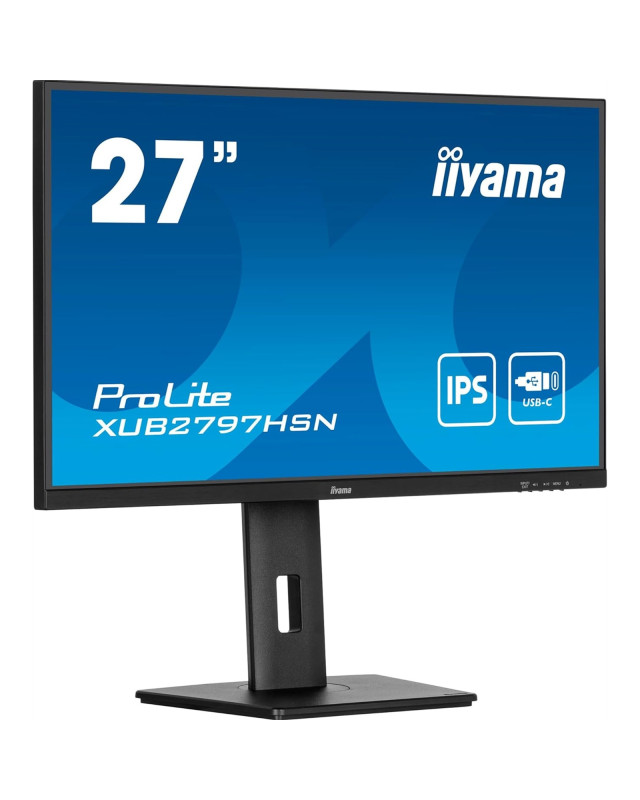 iiyama ProLite XUB2797HSN-B2 27 Inch Full HD IPS Monitor, Matte Black, USB-C Dock, RJ45, 100 Hz, 1x HDMI, 1x DisplayPort, 4x USB Hub, Speakers, Height Adjust, Pivot, VESA