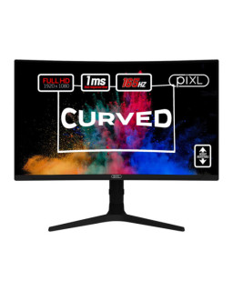 piXL CM27C7 27 Inch Curved Monitor, 165Hz, 1ms, Frameless, Freesync / G-Sync, Full HD, HDMI, Display Port, USB, Black with RGB Lighting, VESA Mount, Height Adjustable